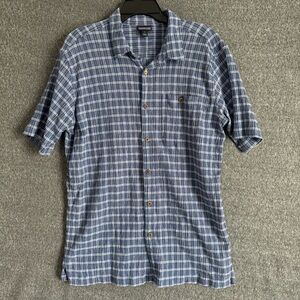 PATAGONIA Shirt Mens Large Blue Plaid Organic Cotton Button Up Hiking Outdoor